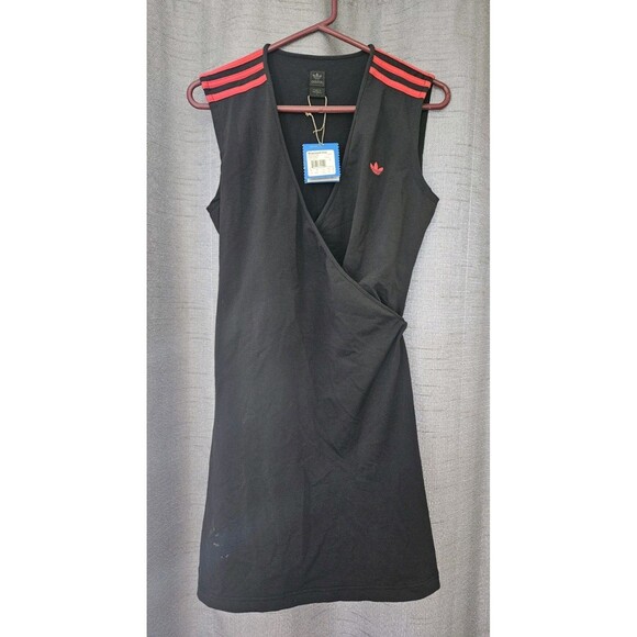 adidas Dresses & Skirts - Adidas Wraparound 3 Stripes Midi Black Dress Red Trim Size Large NWT